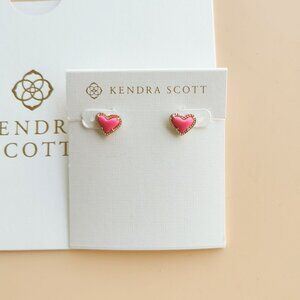 Kendra Scott Ari Heart Collection. Gold Neon Pink Stud Earrings